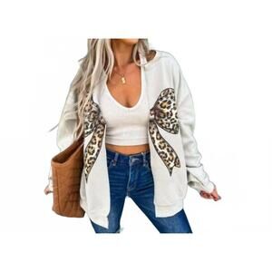 NEW BIRDIE leopard bow luxe sweatshirt in sand